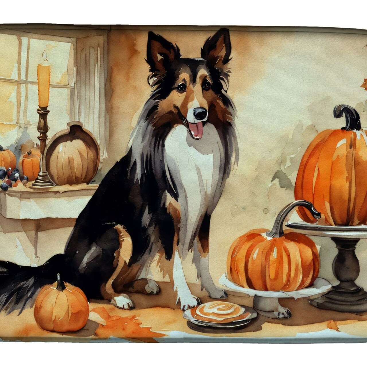 Edge Collections - 14" x 22" - Multicolor - Collie Fall Dish Drying Mat Pad - 1 Piece